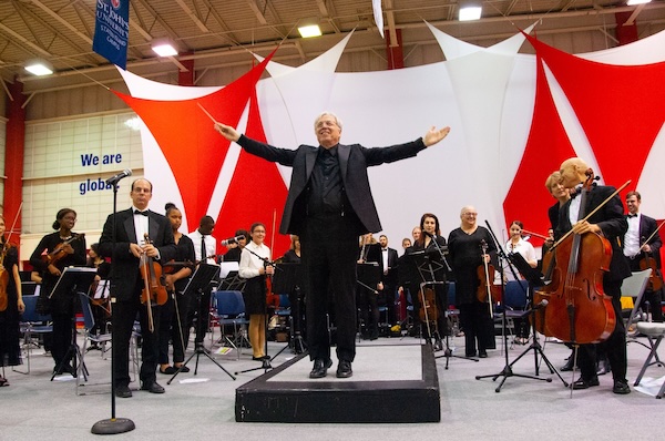 Female Riverside Opera singer in a lavender and white gown